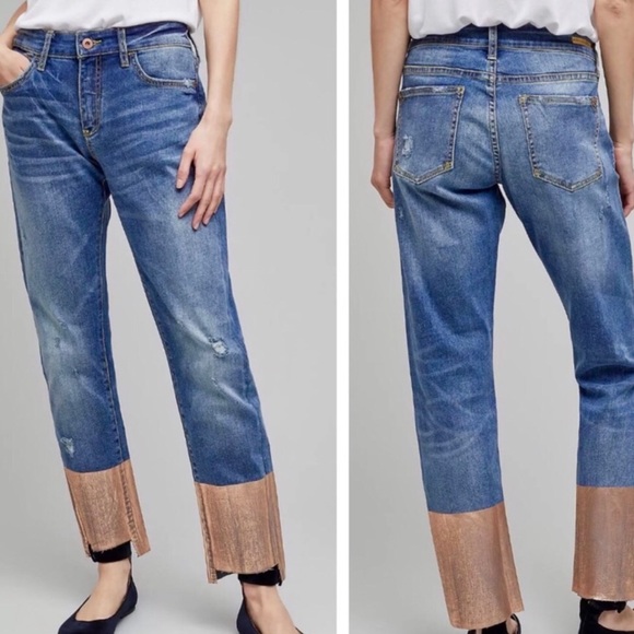 Pilcro and the Letterpress Denim - {Anthropologie Pilcro} Gold Raw Hem Slim Jeans